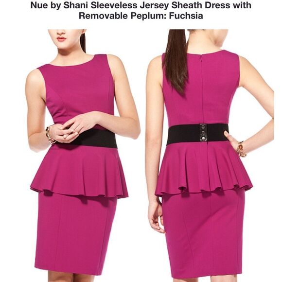 NWT Nue By Shani Sleeveless Jersey Sheath dress with removable peplum in size 12 - Picture 1 of 10